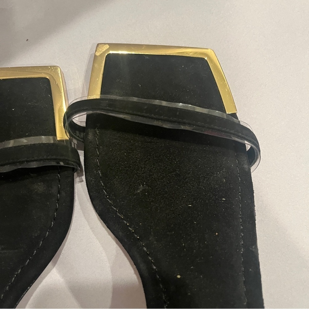Good American black velvet feel strappy kitten pump gold accent toe size 9 - Picture 8 of 9